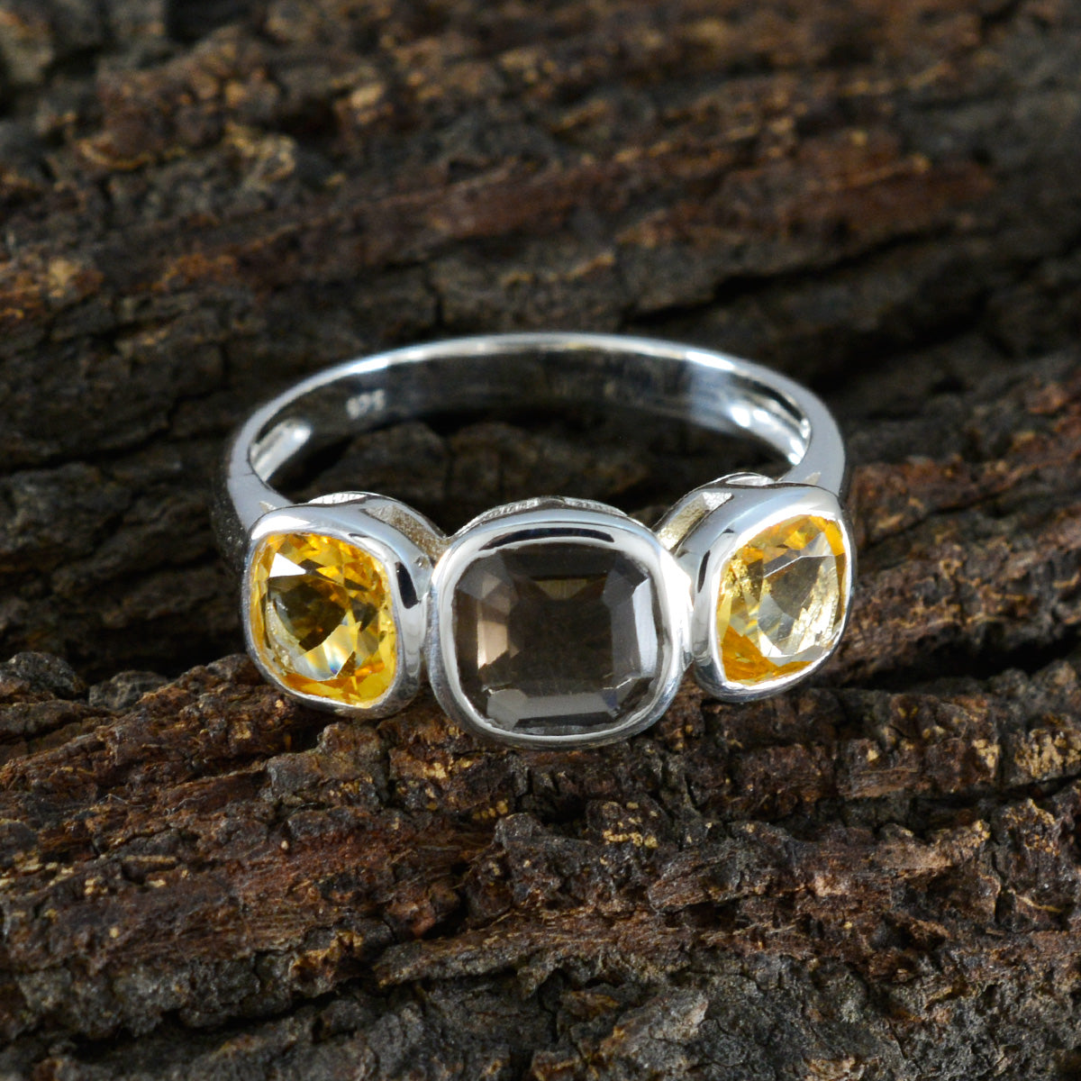 Multi Stone Trilogy Indian 925 Silver multicolor Gemstones Slim Feminine Ring Jewellery