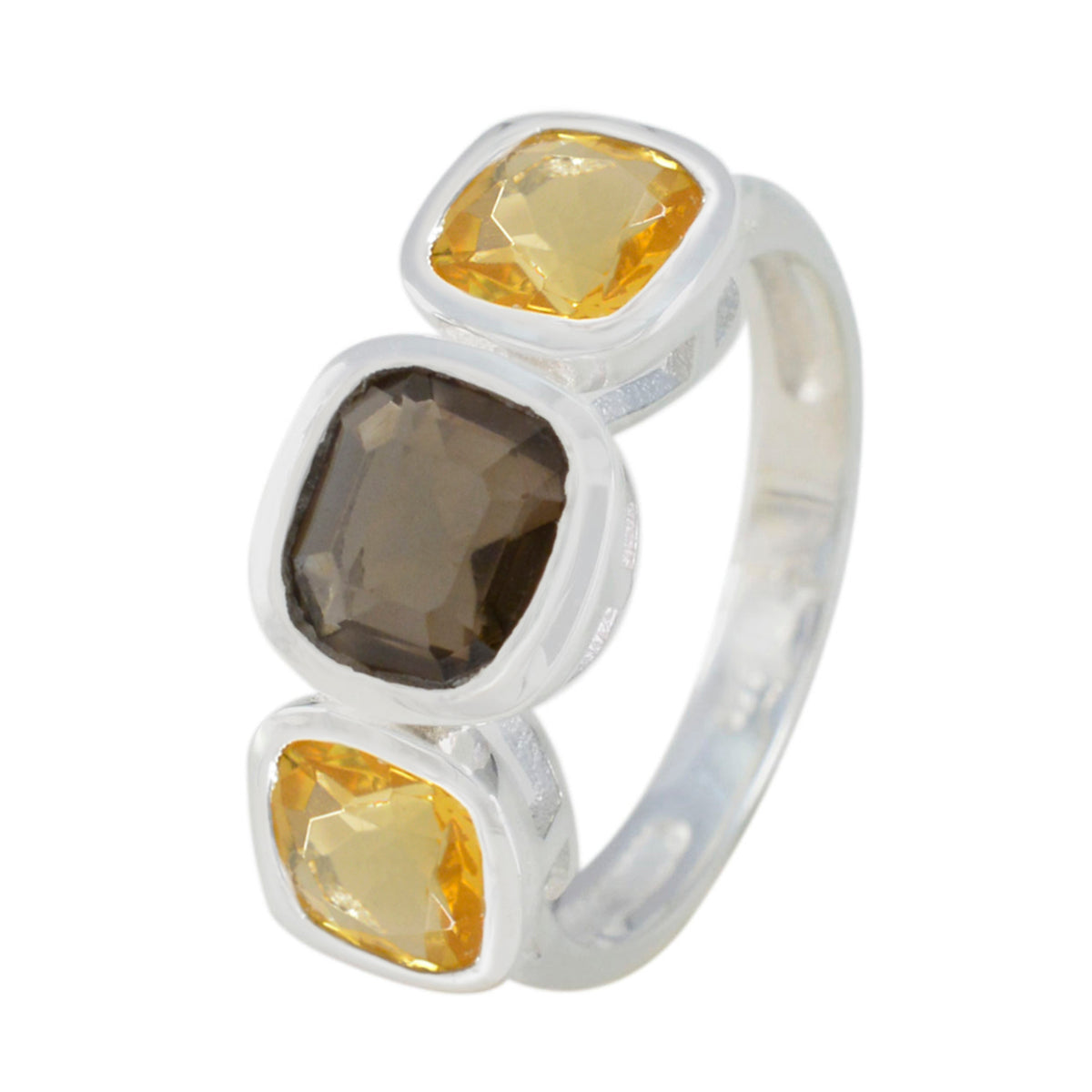 Multi Stone Trilogy Indian 925 Silver multicolor Gemstones Slim Feminine Ring Jewellery
