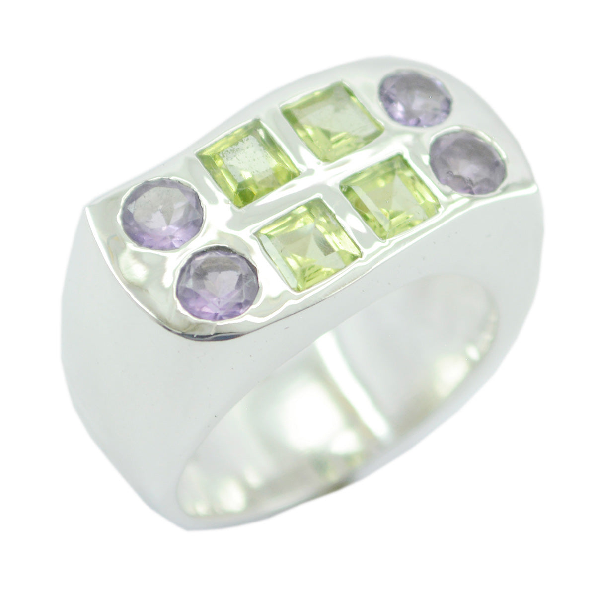 Multi Stone octa Spanish 925 Sterling Silver multicolor Gems Chunky Cocktail Ring Jewellery メイン画像