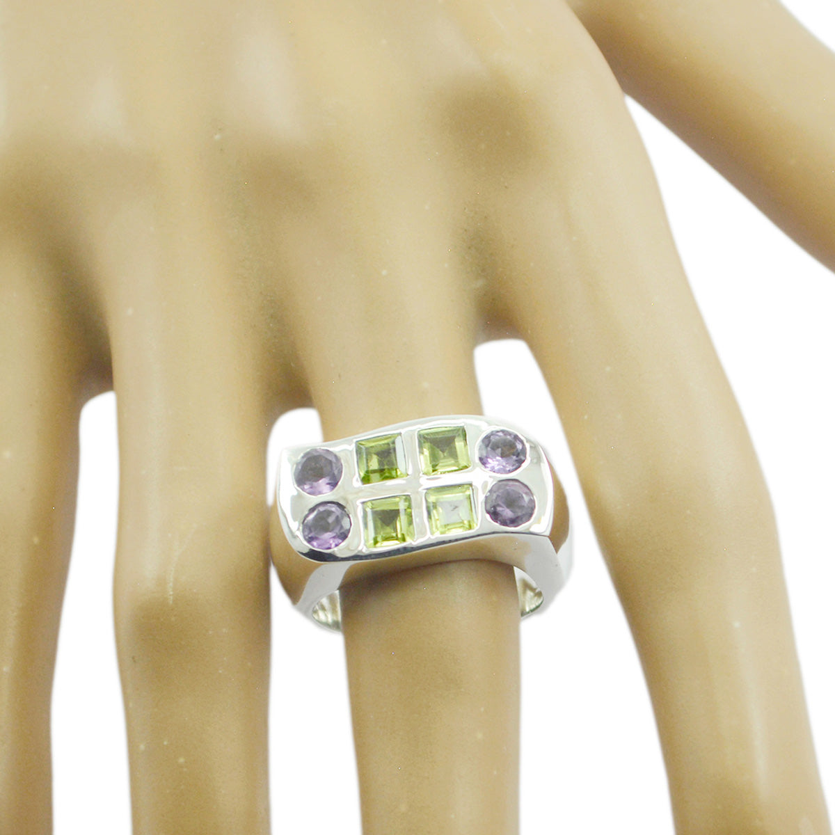 Multi Stone octa Spanish 925 Sterling Silver multicolor Gems Chunky Cocktail Ring Jewellery