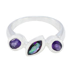 Multi Stone Trilogy Moroccan Sterling Silver multicolor Gemstones Minimal Artisan Ring Jewellery