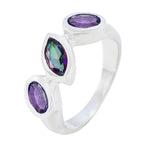 Multi Stone Trilogy Moroccan Sterling Silver multicolor Gemstones Minimal Artisan Ring Jewellery