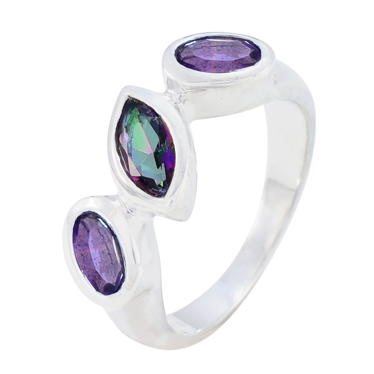 Multi Stone Trilogy Moroccan Sterling Silver multicolor Gemstones Minimal Artisan Ring Jewellery