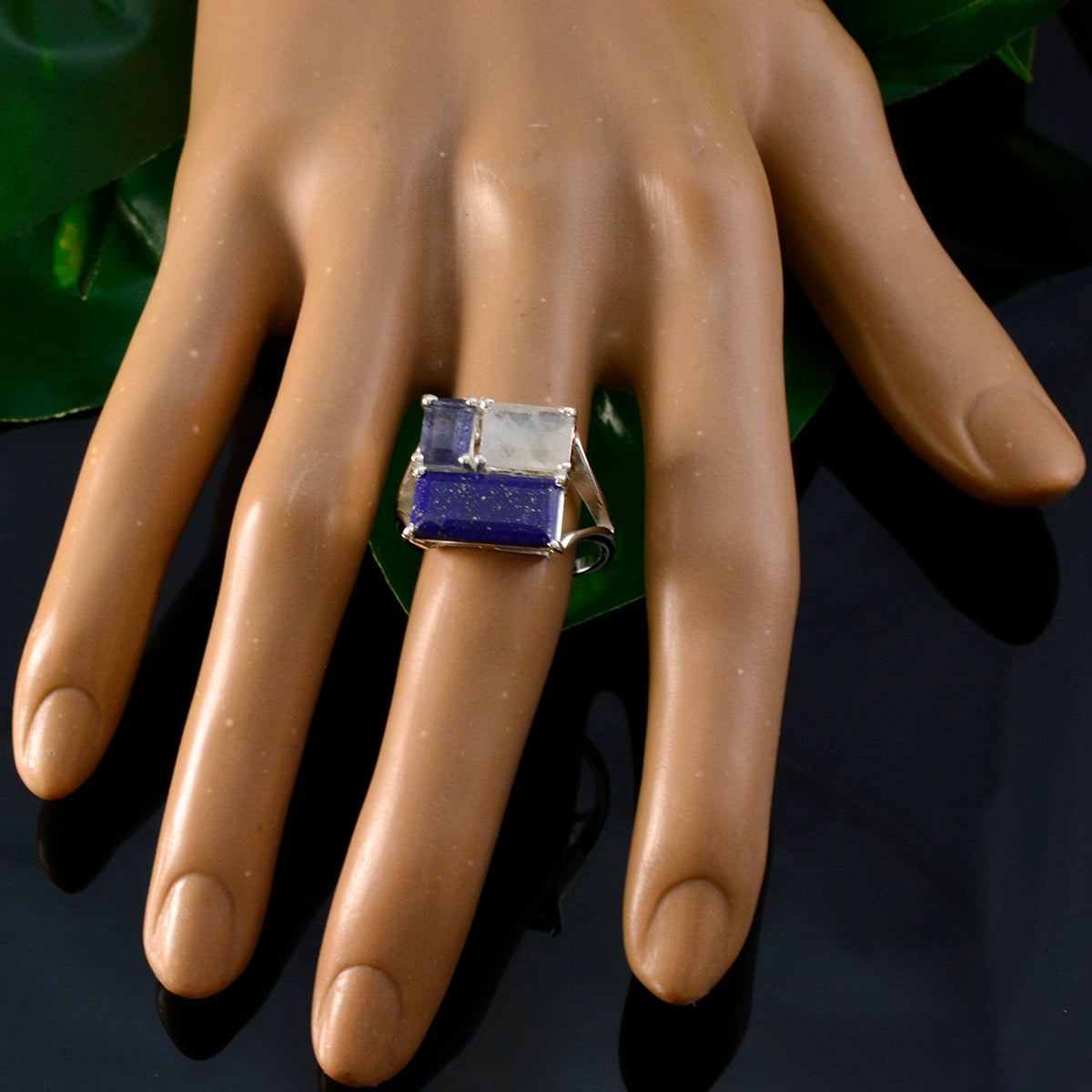 Multi Stone Trilogy African 92.5 Silver multicolor Gemstones Classic Trendy Ring Jewellery