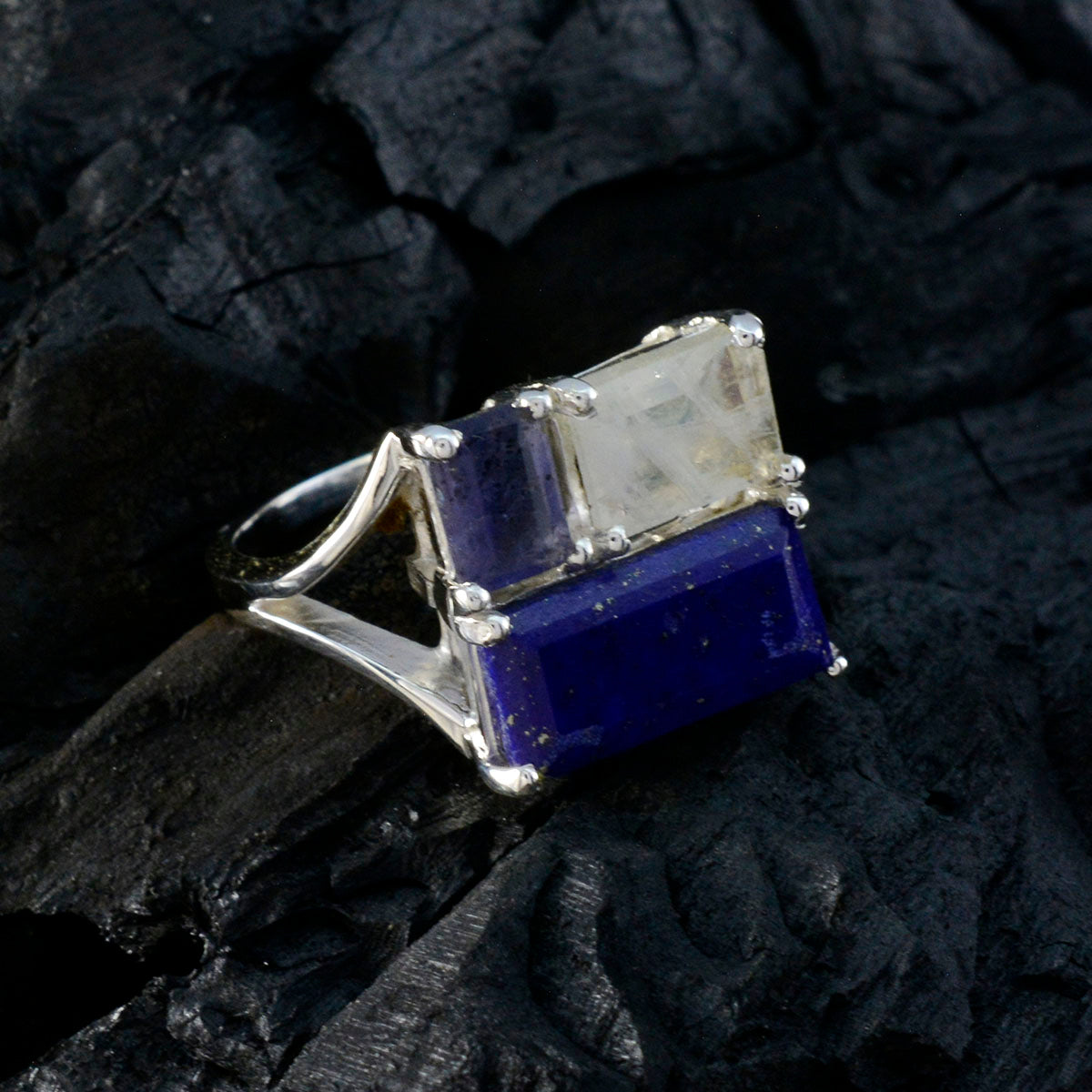 Multi Stone Trilogy African 92.5 Silver multicolor Gemstones Classic Trendy Ring Jewellery