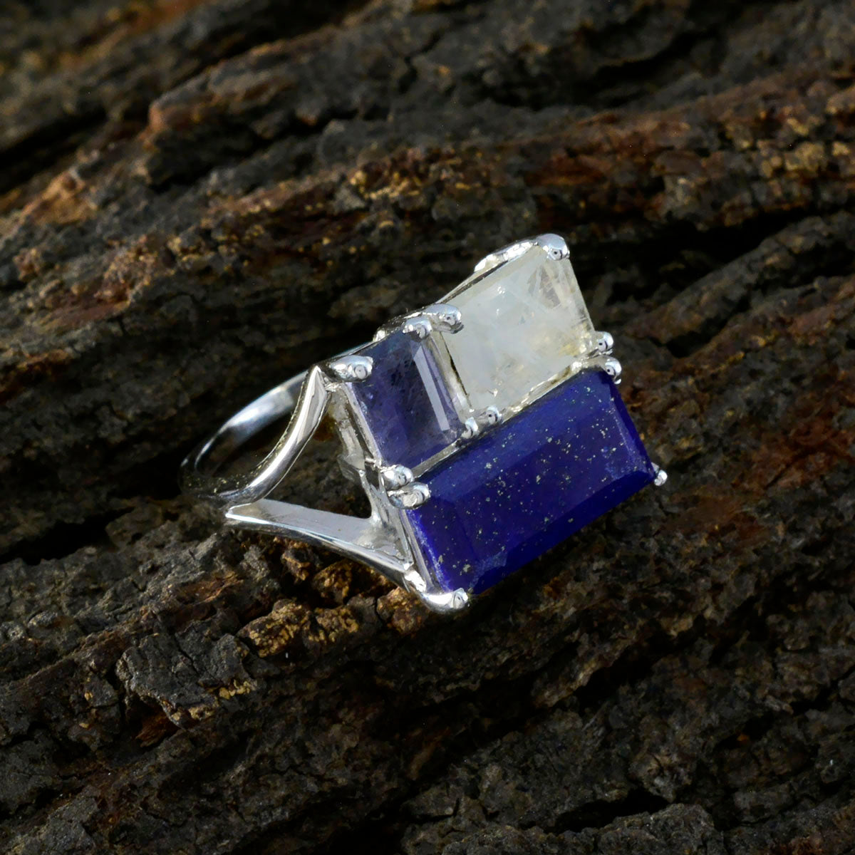 Multi Stone Trilogy African 92.5 Silver multicolor Gemstones Classic Trendy Ring Jewellery