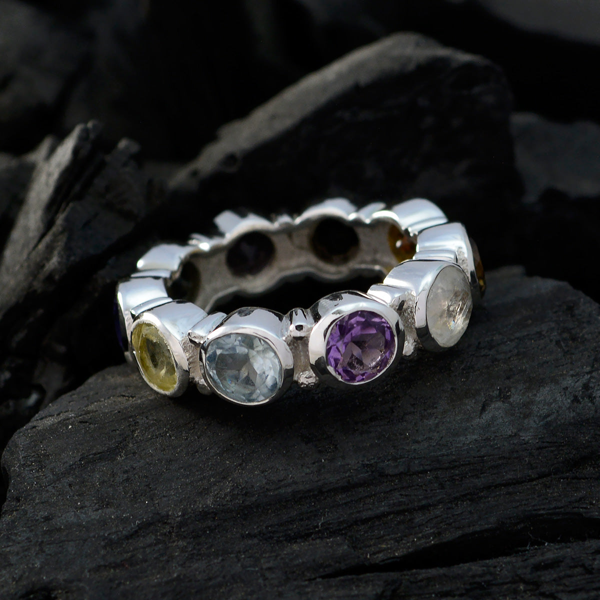 Multi Stone multiple African 925 Silver multicolor Gemstones Classic Eternity Band Jewellery