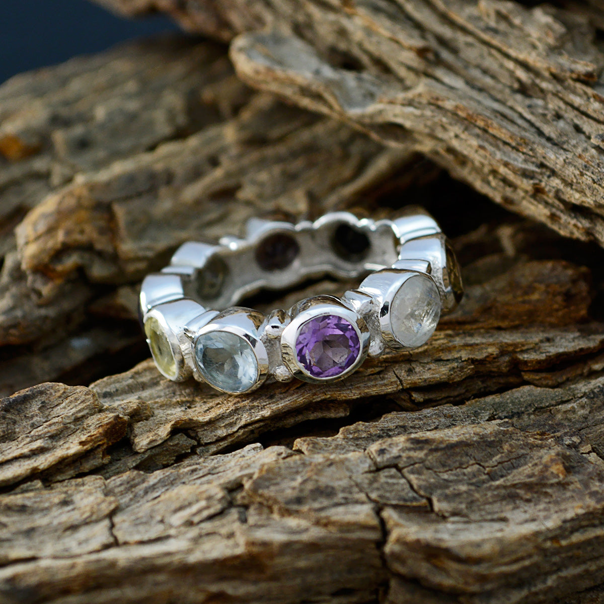 Multi Stone multiple African 925 Silver multicolor Gemstones Classic Eternity Band Jewellery