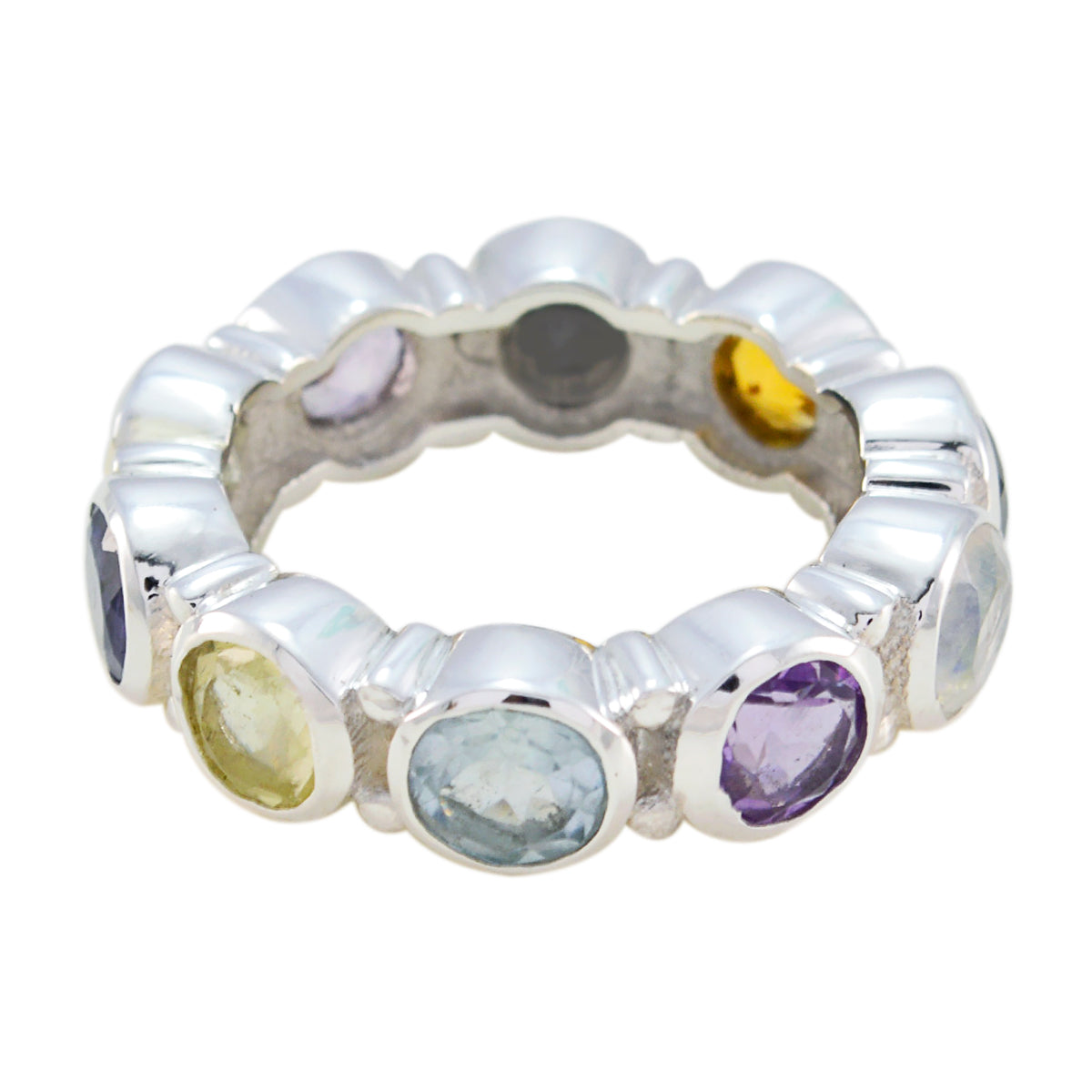Multi Stone multiple African 925 Silver multicolor Gemstones Classic Eternity Band Jewellery Huvudsaklig produktbild