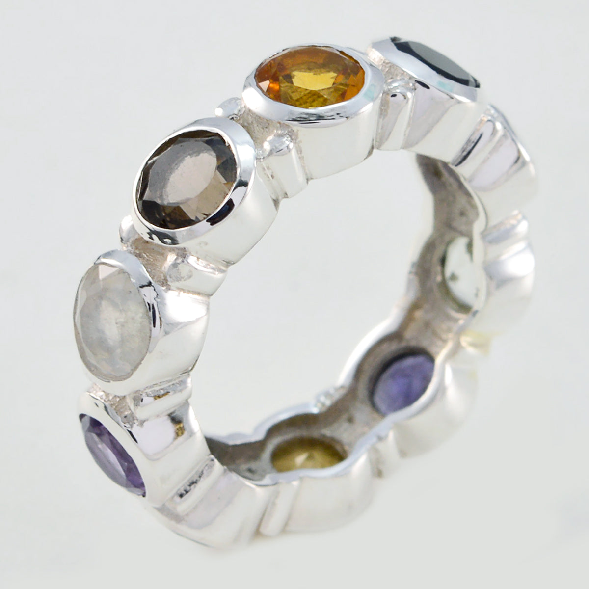 Multi Stone multiple African 925 Silver multicolor Gemstones Classic Eternity Band Jewellery