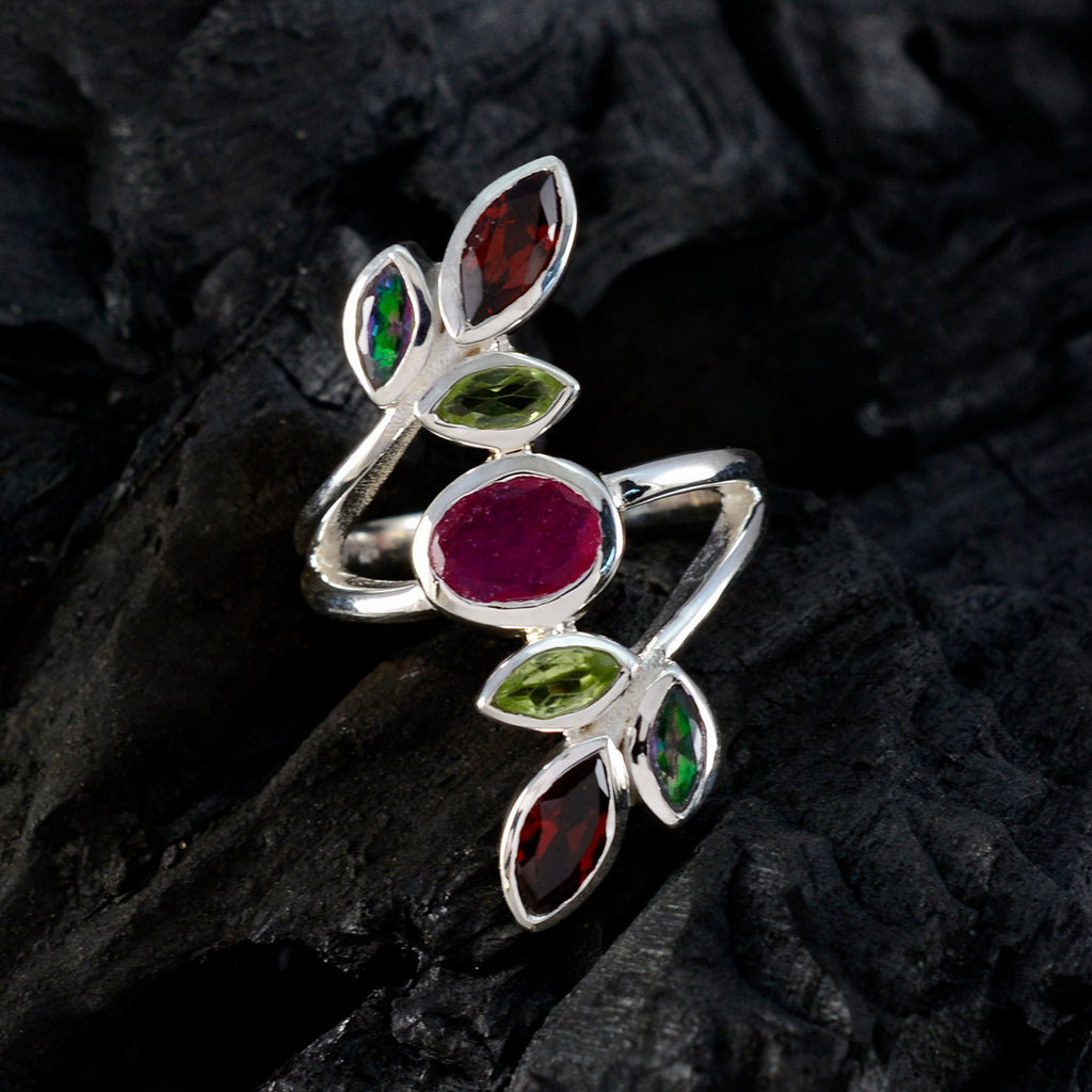 Multi Stone Hepta German 92.5 Silver multicolor Gems Mid weight Cocktail Ring Jewellery
