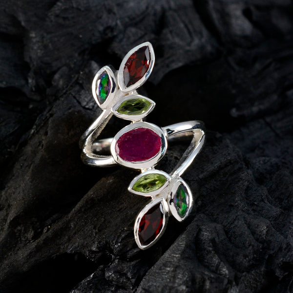 Multi Stone Hepta German 92.5 Silver multicolor Gems Mid weight Cocktail Ring Jewellery