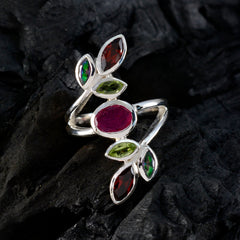 Multi Stone Hepta German 92.5 Silver multicolor Gems Mid weight Cocktail Ring Jewellery