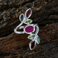 Multi Stone Hepta German 92.5 Silver multicolor Gems Mid weight Cocktail Ring Jewellery