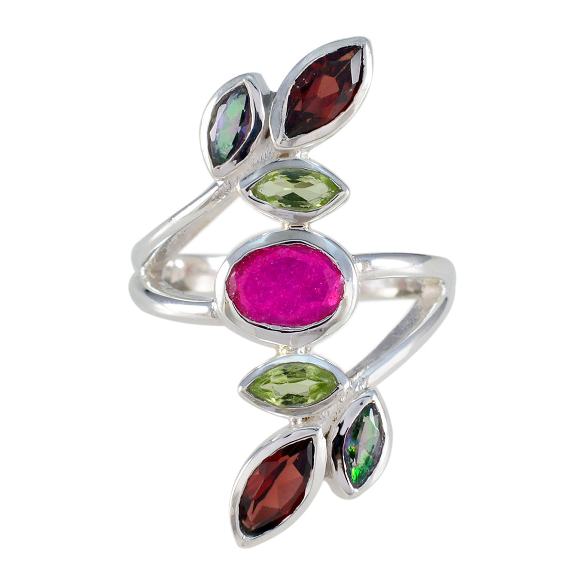 Multi Stone Hepta German 92.5 Silver multicolor Gems Mid weight Cocktail Ring Jewellery