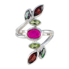 Multi Stone Hepta German 92.5 Silver multicolor Gems Mid weight Cocktail Ring Jewellery