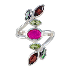 Multi Stone Hepta German 92.5 Silver multicolor Gems Mid weight Cocktail Ring Jewellery