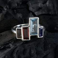 Multi Stone quarter Indian Sterling Silver multicolor Gemstones Featherlight Cocktail Ring Jewellery