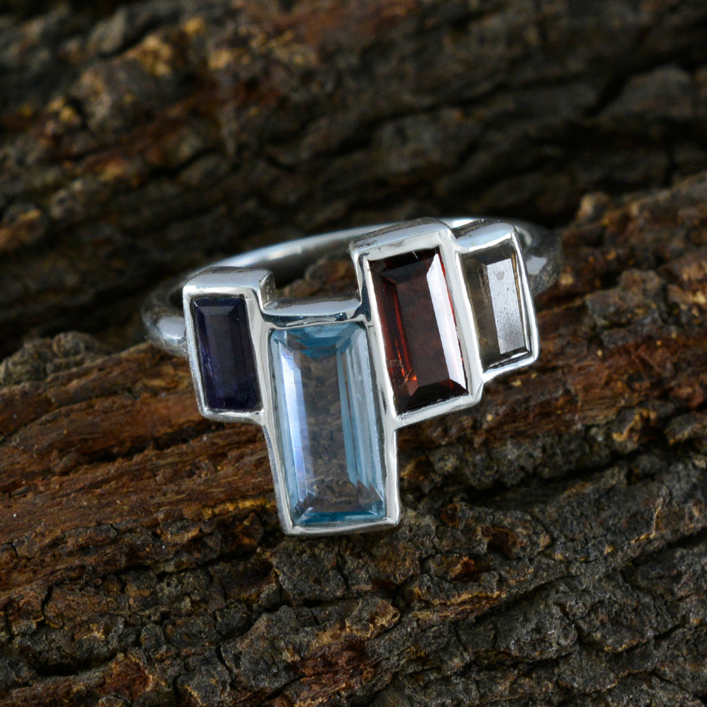 Multi Stone quarter Indian Sterling Silver multicolor Gemstones Featherlight Cocktail Ring Jewellery
