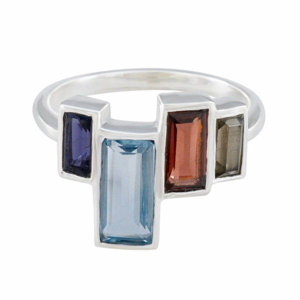 Multi Stone quarter Indian Sterling Silver multicolor Gemstones Featherlight Cocktail Ring Jewellery
