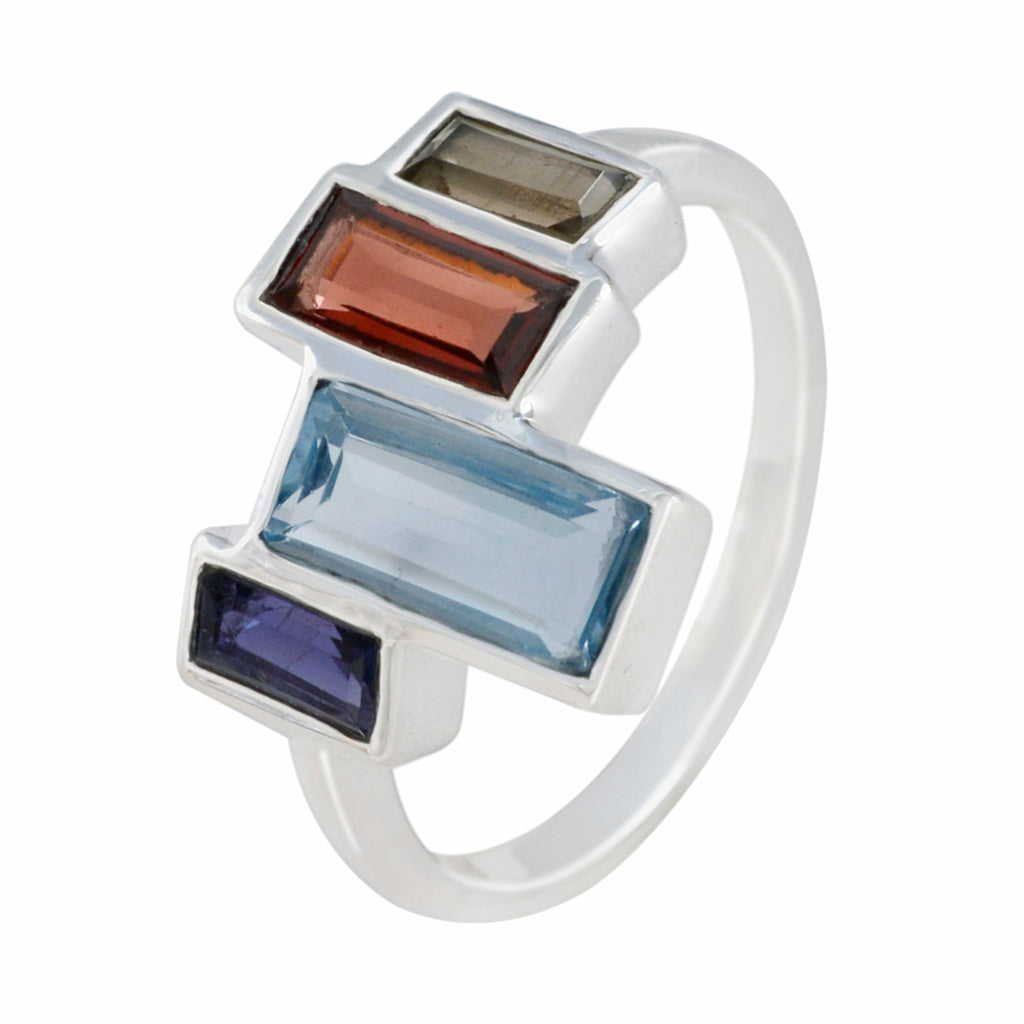 Multi Stone quarter Indian Sterling Silver multicolor Gemstones Featherlight Cocktail Ring Jewellery