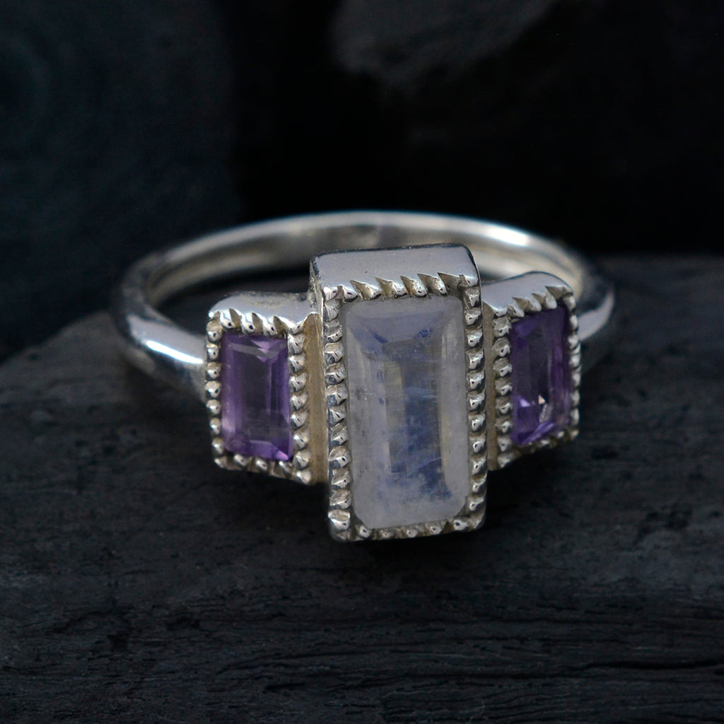 Multi Stone Trilogy Indian 925 Silver multicolor Gemstones Featherlight Sophisticated Ring Jewelry