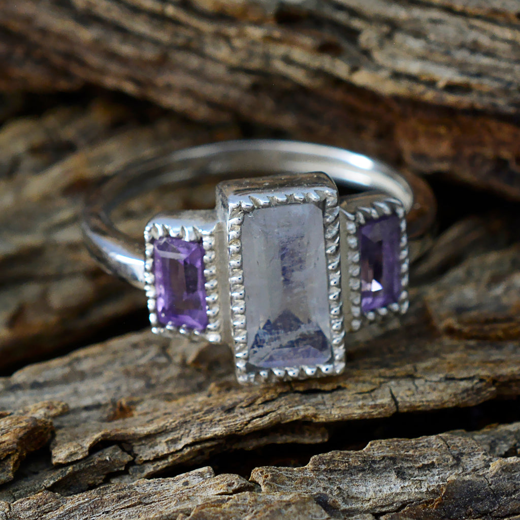 Multi Stone Trilogy Indian 925 Silver multicolor Gemstones Featherlight Sophisticated Ring Jewelry