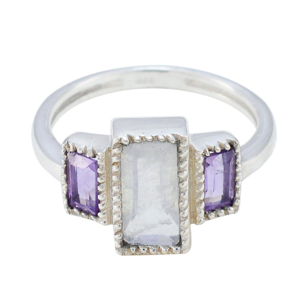 Multi Stone Trilogy Indian 925 Silver multicolor Gemstones Featherlight Sophisticated Ring Jewelry