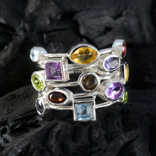 Multi Stone mehrere afrikanische 925 Silber mehrfarbige Edelsteine Auffälliger Cocktailring Schmuck