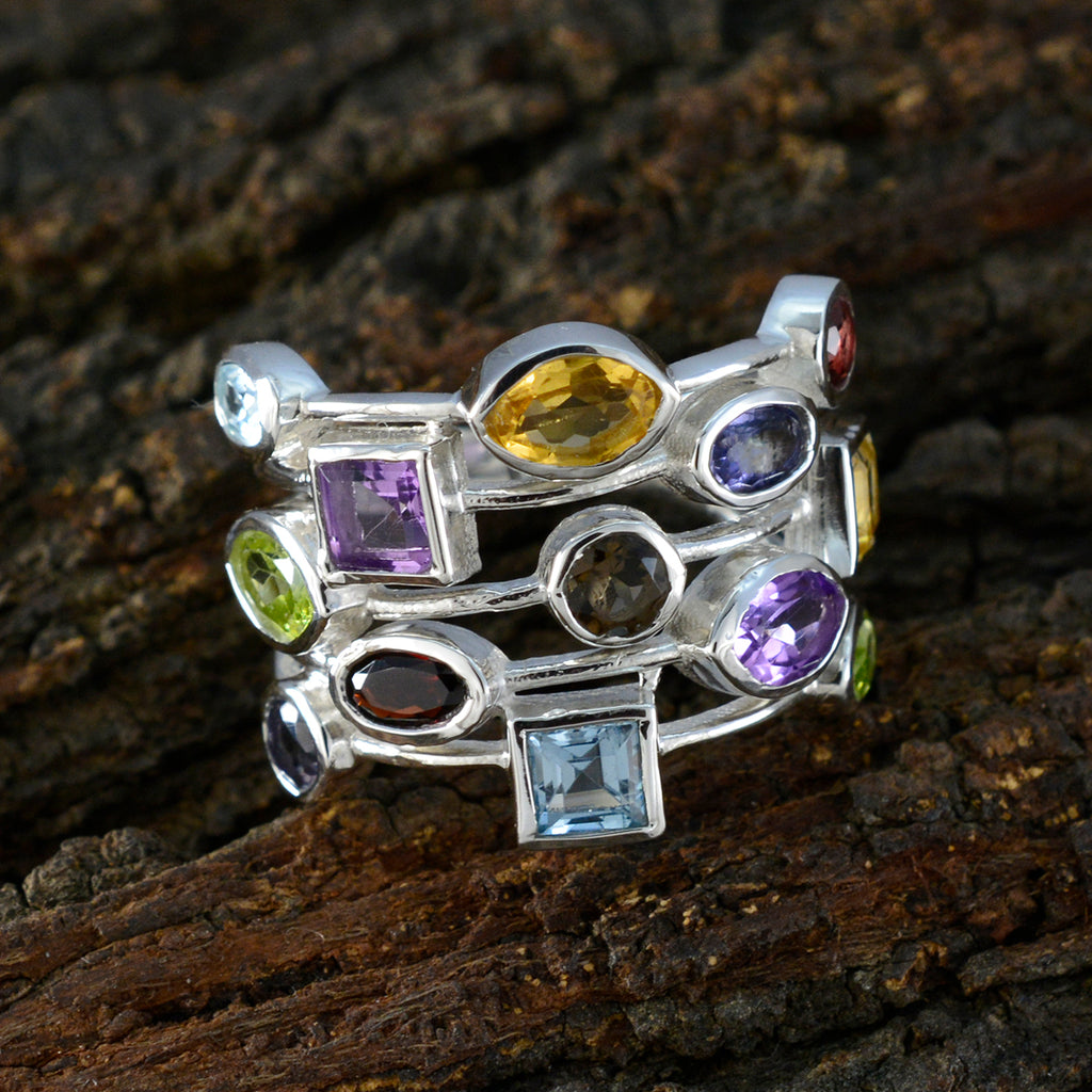 Multi Stone mehrere afrikanische 925 Silber mehrfarbige Edelsteine Auffälliger Cocktailring Schmuck
