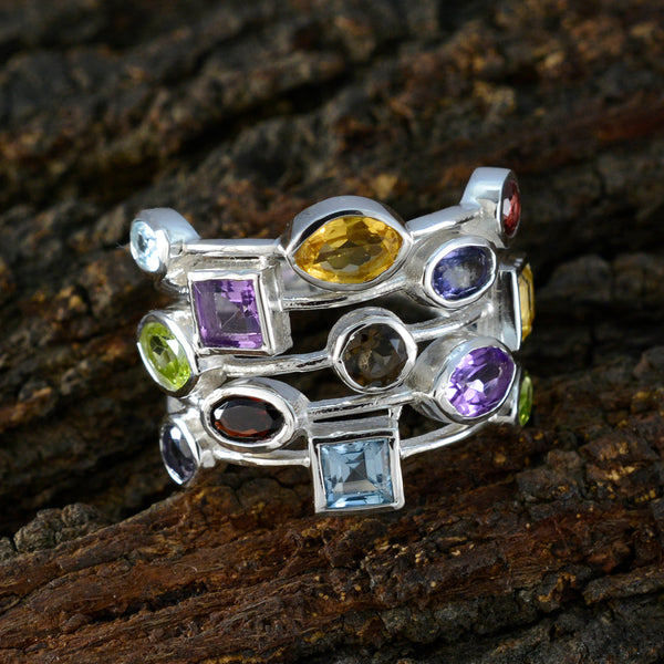 Multi Stone mehrere afrikanische 925 Silber mehrfarbige Edelsteine Auffälliger Cocktailring Schmuck