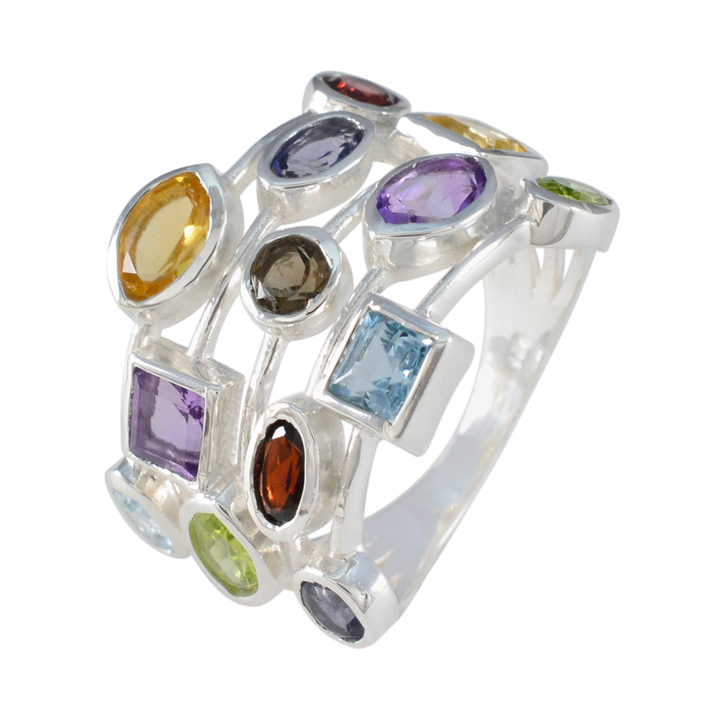 Multi Stone mehrere afrikanische 925 Silber mehrfarbige Edelsteine Auffälliger Cocktailring Schmuck