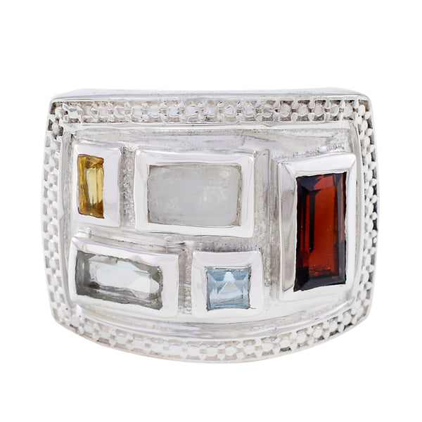 Multi Stone penta Russian 925 Silver multicolor Gemstones Versatile Cocktail Ring Jewellery