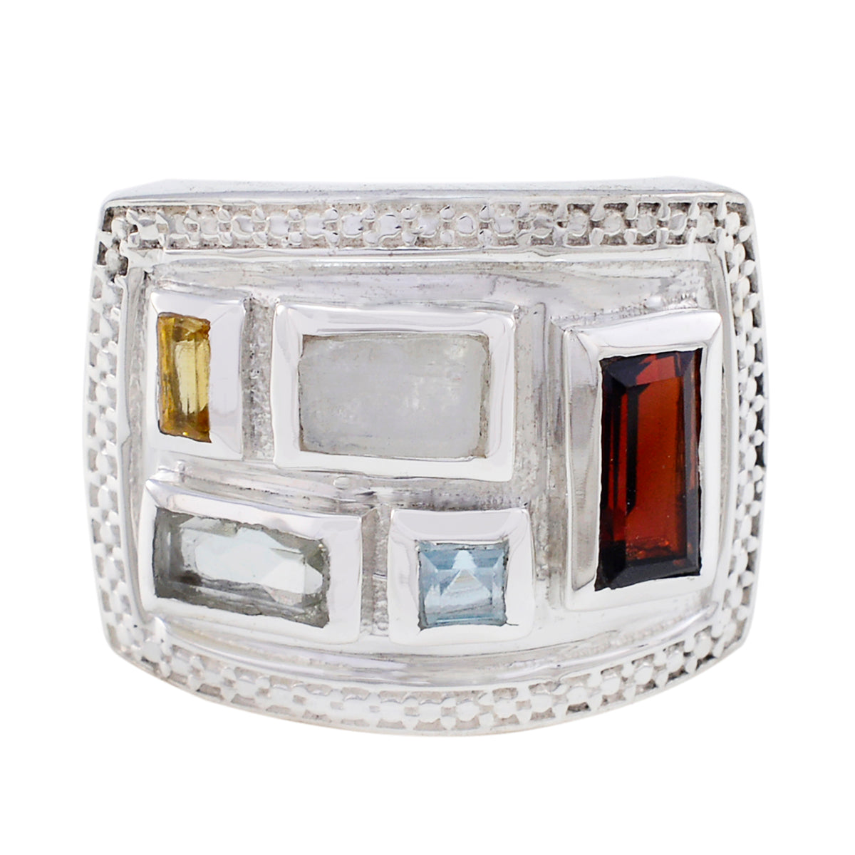 Multi Stone penta Russian 925 Silver multicolor Gemstones Versatile Cocktail Ring Jewellery