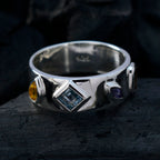 Multi Stone quarter French Sterling Silver multicolor Gems Minimal Abstract Band Jewelry