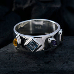 Multi Stone quarter French Sterling Silver multicolor Gems Minimal Abstract Band Jewelry