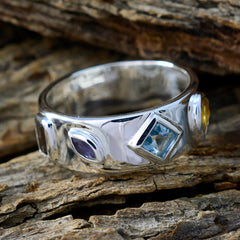 Multi Stone quarter French Sterling Silver multicolor Gems Minimal Abstract Band Jewelry