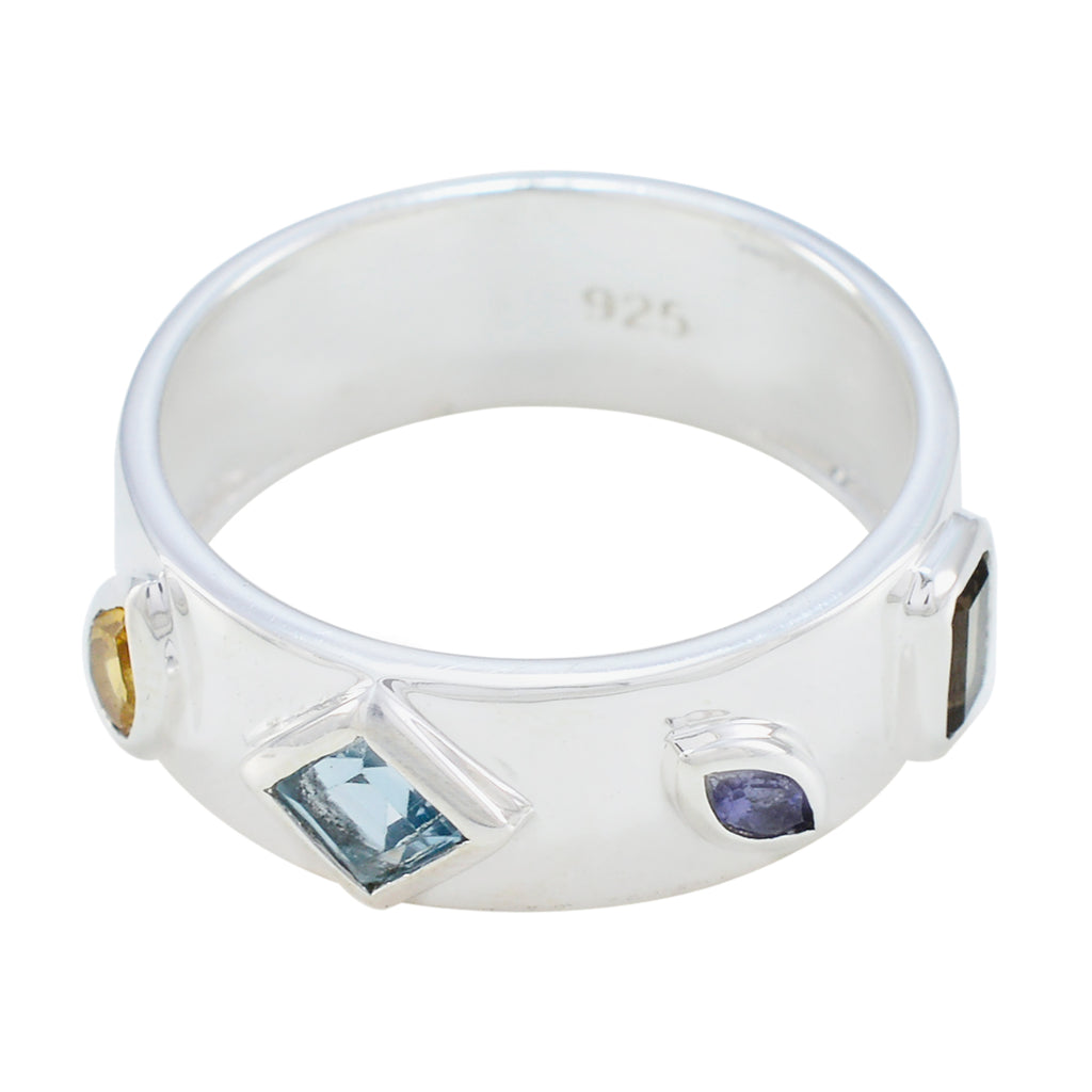 Multi Stone quarter French Sterling Silver multicolor Gems Minimal Abstract Band Jewelry