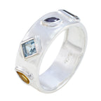 Multi Stone quarter French Sterling Silver multicolor Gems Minimal Abstract Band Jewelry