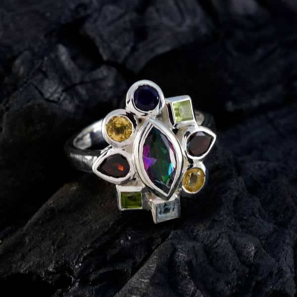 Multi Stone navratna German Sterling Silver multicolor Gemstone Eye catching Cocktail Ring Jewelry