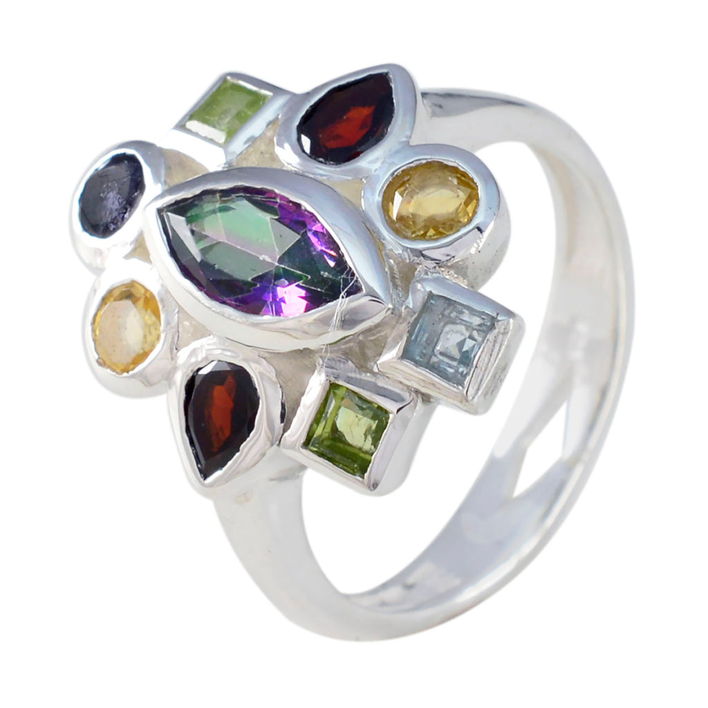 Multi Stone navratna German Sterling Silver multicolor Gemstone Eye catching Cocktail Ring Jewelry