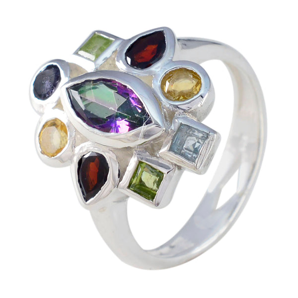 Multi Stone navratna German Sterling Silver multicolor Gemstone Eye catching Cocktail Ring Jewelry
