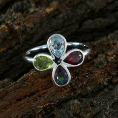 Multi Stone quarter American Sterling Silver multicolor Gems Dainty Floral Ring Jewelry