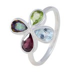 Multi Stone quarter American Sterling Silver multicolor Gems Dainty Floral Ring Jewelry