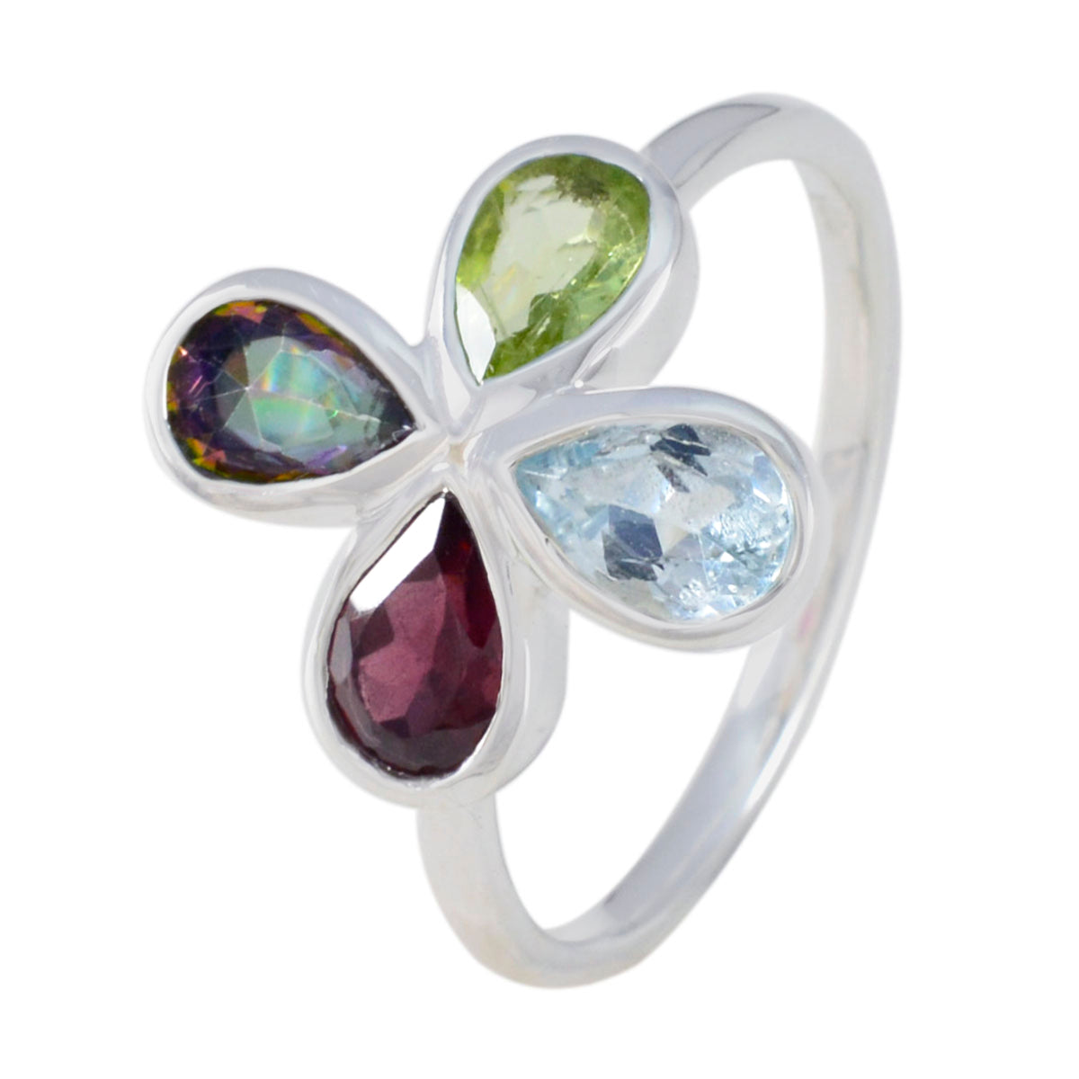 Multi Stone quarter American Sterling Silver multicolor Gems Dainty Floral Ring Jewelry