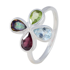 Multi Stone quarter American Sterling Silver multicolor Gems Dainty Floral Ring Jewelry
