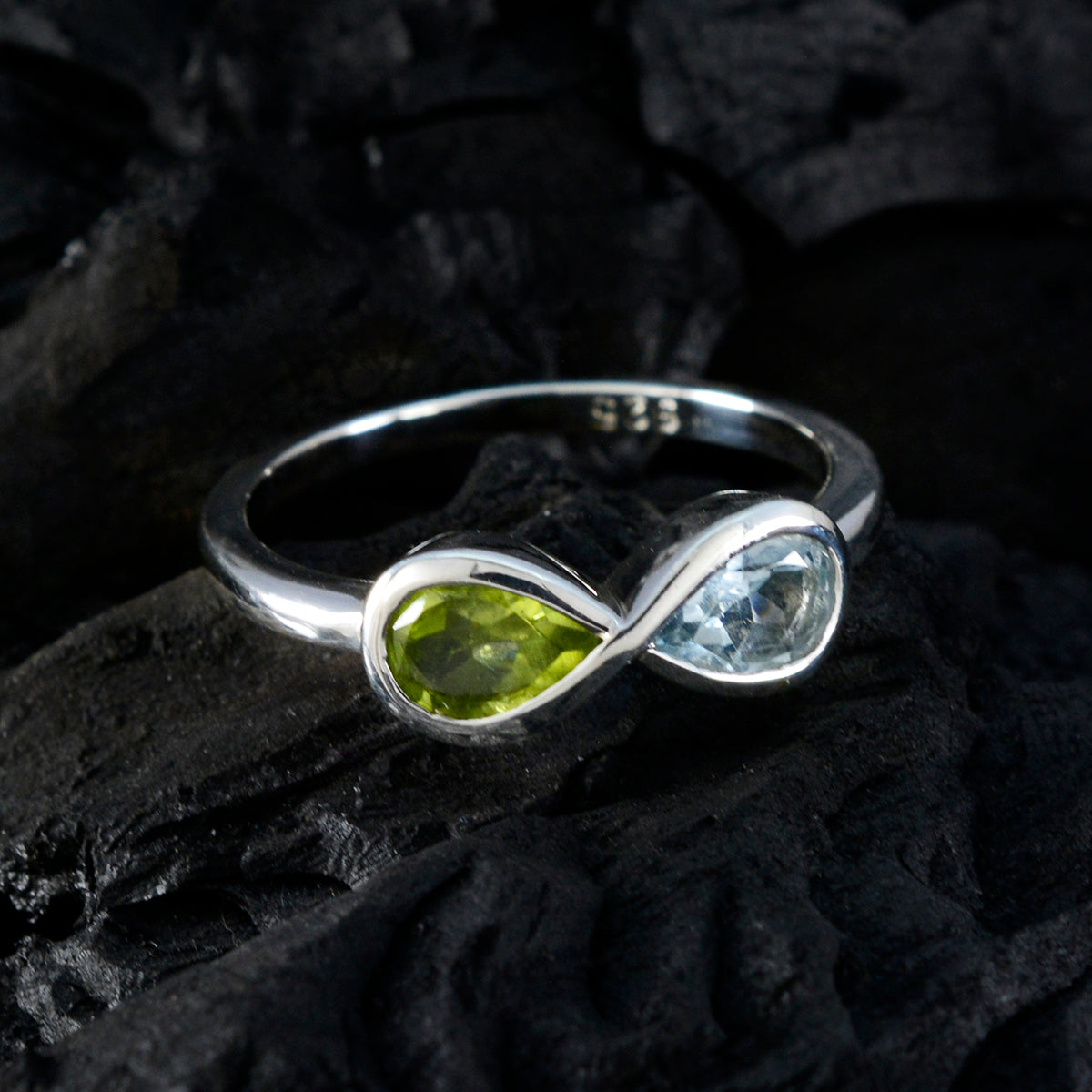 Multi Stone Toi et Moi Turkish Sterling Silver multicolor Gems Dainty Modern Ring Jewellery