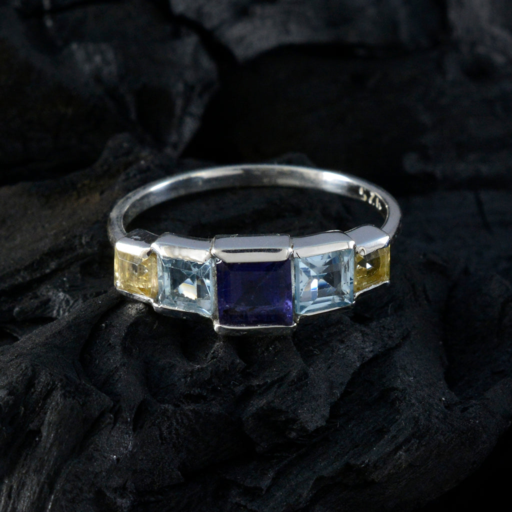 Multi Stone Penta Korean 925 Silver multicolor Gemstones Delicate Trendy Ring Jewellery