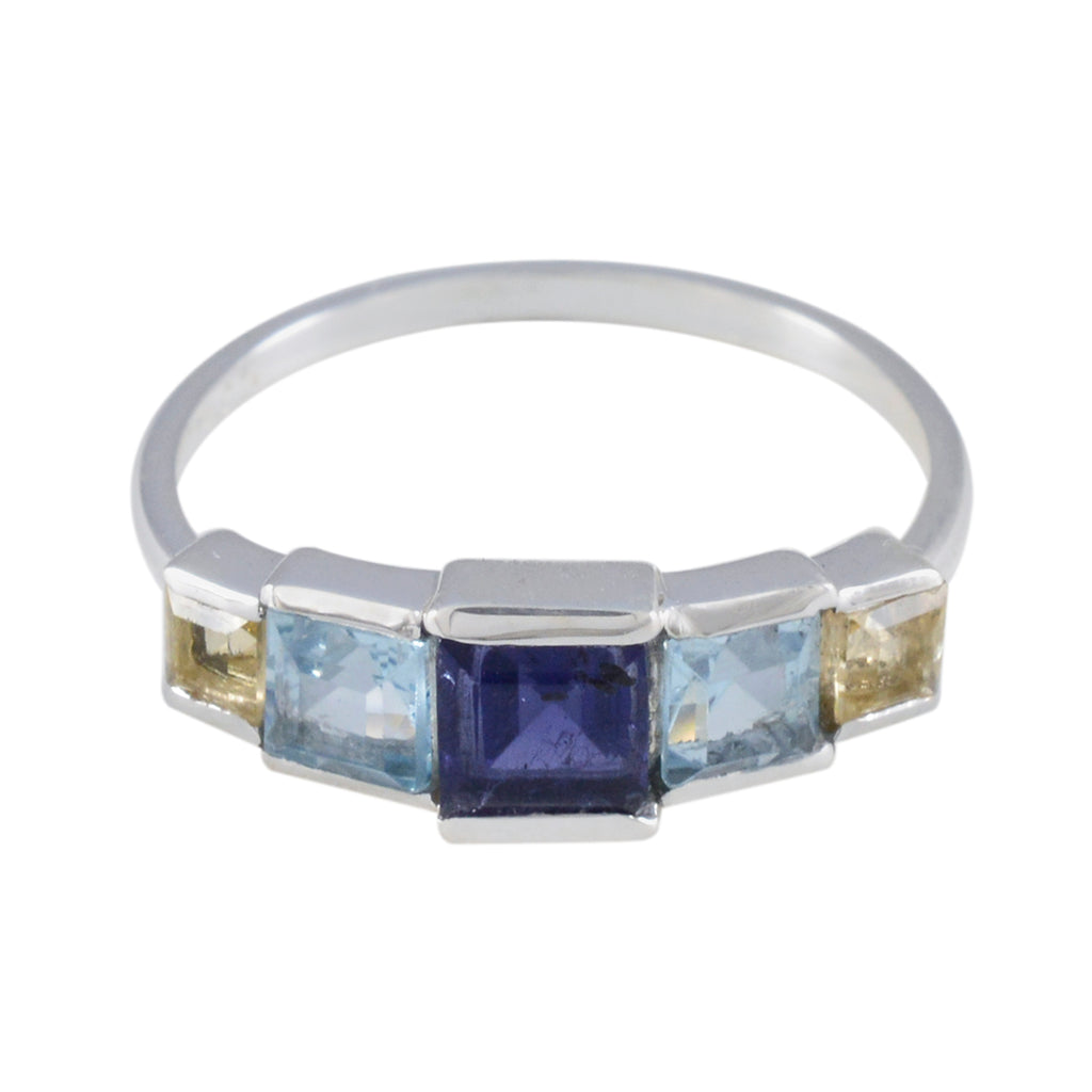 Multi Stone Penta Korean 925 Silver multicolor Gemstones Delicate Trendy Ring Jewellery