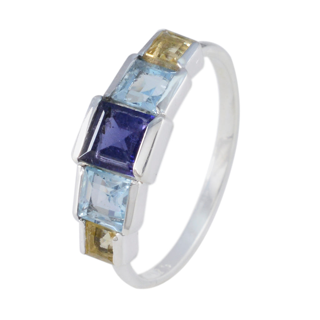 Multi Stone Penta Korean 925 Silver multicolor Gemstones Delicate Trendy Ring Jewellery
